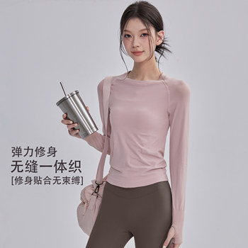 Quick-drying yoga clothes for women, slim fit, breathable fitness sports tops, round neck stretchy pilates running long sleeves, autumn