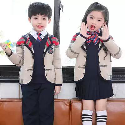 Kindergarten garden clothes spring and autumn Cotton College British set primary school uniform sweater four-piece children's class clothes