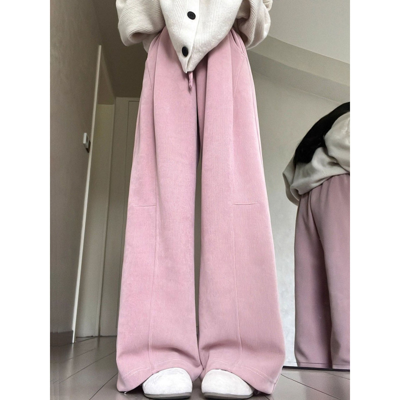 Plus-Size Korean-Style Pink Dopamine Casual Pants for Women, New Autumn Style, Loose Fit, Slimming Corduroy Wide-Leg Pants Plus-Size Korean-Style Pink Dopamine Casual Pants for Women, New Autumn Style, Loose Fit, Slimming Corduroy Wide-Leg Pants