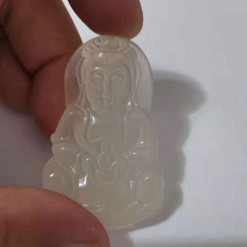 Natural Jade Guanyin Pendant Men's Money Ice Species Emerald Color White Jade Medullary Nau Jade Brand Necklace Pendant-Taobao