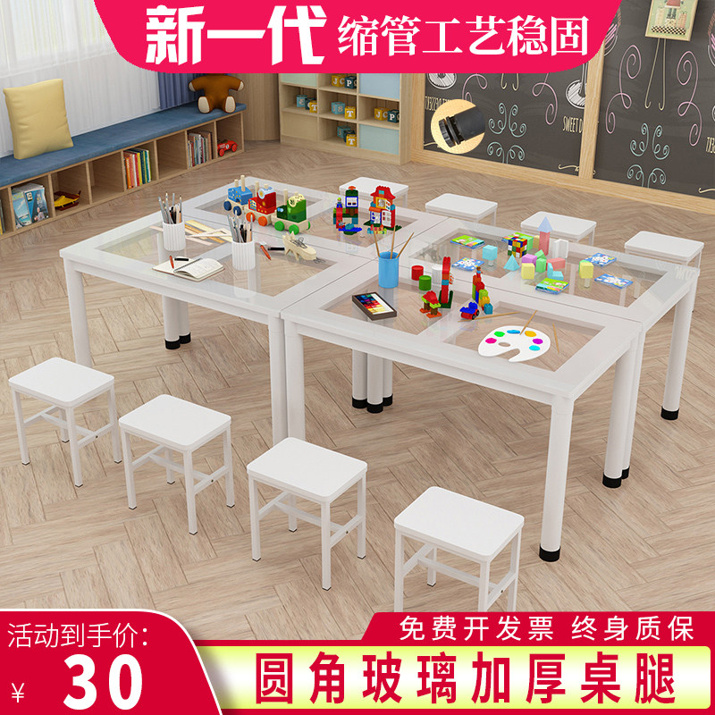 Glass Painting Table Fine Art Table Kindergarten Students Tutoring Training Course Class Chairs Handcrafted Calligraphy Painting Room Table