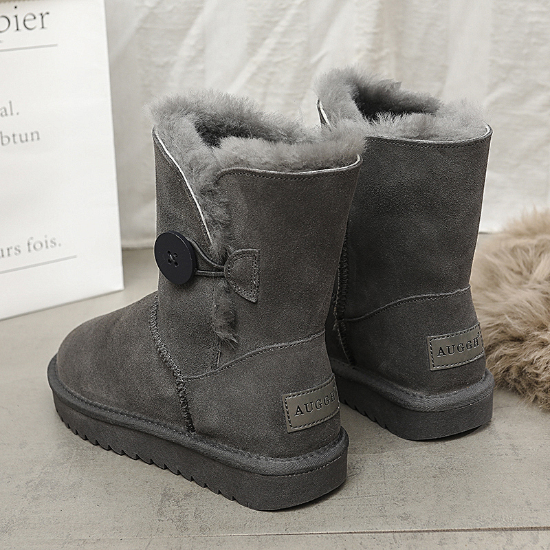 Auggh Snow Boots for Women, Winter Cotton-Padded Warm Shoes, Mid-Calf Women's Boots, Leather and Fur Integrated, Comfortable Cotton Shoes Аuggн Auggh Snow Boots for Women, Winter Cotton-Padded Warm Shoes, Mid-Calf Women's Boots, Leather and Fur Integrated, Comfortable Cotton Shoes Аuggн