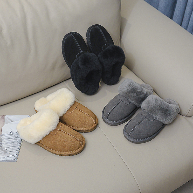 Auggh Sangpo Village Fur-Lined Half-Slippers for Outdoor Wear, Fleece-Lined Cotton Shoes, Fur-Integrated Snow Boots Аuggн