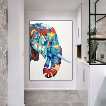 Hand-painted oil painting elephant modern simple color animal abstract decorative painting porch childrens room hanging painting new product