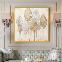 Hand-painted oil painting American modern simple gold leaf plant decoration painting gold branch Jade Leaf living room corridor oil painting hanging painting