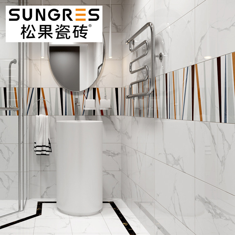 Pine Nuts Nordic Soft Light Jazz White Porcelain Pieces Kitchen Make-up Room Wall Brick Non-slip Wear and tiles glazed surface brick 300600