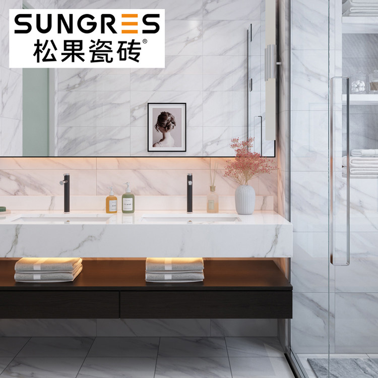 Songuo Nordic Jazz White marble glazed tiles Simple powder room tiles Kitchen wall tiles Floor tiles 300 600