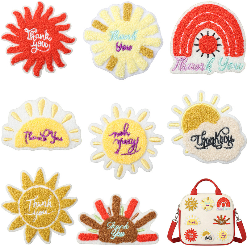 Thank You for Being There, Inspirational Embroidered Patches for Clothing Decoration, Positive Energy Towel Embroidery Sun Pattern Patches, Iron-On Patches