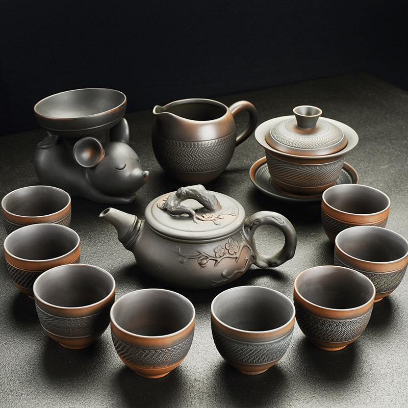 Purple Pottery Kung Fu Tea Set Group Home Living Room Minimalist Office Retro Bubble Tea Cup Ceramic Purple Sand Lid Bowl Teapot