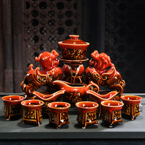 Kung Fu tea set Household simple full semi-automatic lazy tea set Jianzhan kiln becomes ceramic brewing tea set Teacup
