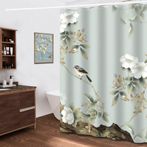  Bathroom waterproof and mildew-proof shower curtain cloth Bathroom shower curtain partition curtain hanging curtain Curtain door curtain set telescopic rod