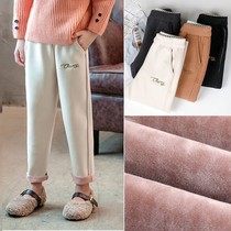 Girl Autumn Winter Clothing External Wear Plus Velvet Trousers Integrated Suede Loose Children Old Daddy Pants Foreign Air Turnip Pants Casual Pants