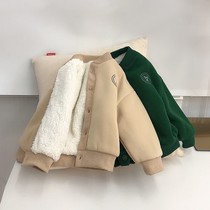 Male Baby Gvet Jacket Autumn Winter Style Boy Baseball Suit Jacket Outside of small and small children Katunga velvety coat foreign air