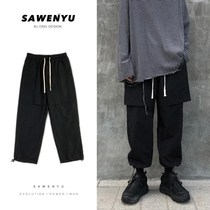 Spring Dark Black Ensemble Loose Work Pants Male Bf Wind Straight Barrel Hallen Pants pair of pants stuffpants student sports pants tide