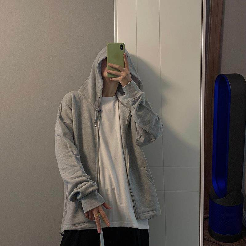 Autumn Winter Lazy Wind Sweatshirt Male Students Loose Korean version Pure Color Lianhood Jacket Lovers'Lovers' Blouse