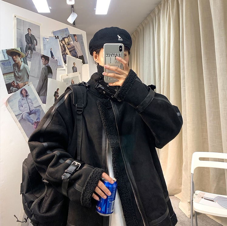 Mistress Clothing Fleece Lamb Jacket for men and women Winter Season Tide Card Korean version Loose Plus Suede Thickened Goat Wool Cotton Clothing Trend