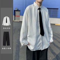 Suit Male Port Wind Long Sleeve Shirt Trend Handsome Korean version Student suit slim fit shirt with 90% pants set