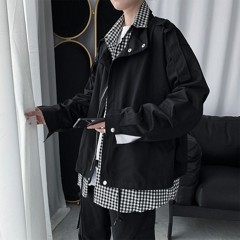 Han Jacket Male Lax in Youth Casual Cowboy Cowboy Cowl Fake Two Pieces of Puffy Coat Autumn