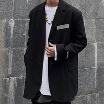 Spring Autumn Season Wins Dark Black Ensemble Hip Hop Card Reflective Strips Casual Suit Jacket Man Loose Trend Suit Jacket
