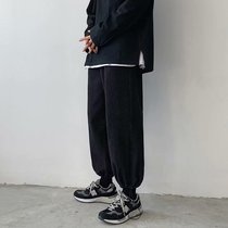 Light core suede pants mens fall 100 hitch loose draw rope bunches pants Korean version trends ins and autumn winter style casual long pants
