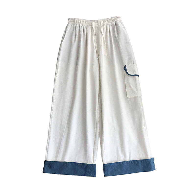 Pendant feeling wide leg pants male Korean version Trend Harbor Wind 100 lap 90% Pants Day Series Tide Ins loose straight cylinder 9 Sub-tooling