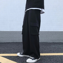 Fall ins thin section Multi-pocket tooling wide leg pants Male Tide Cards Loose Student Harbor Wind 100 Lap Straight Barrel Casual Pants