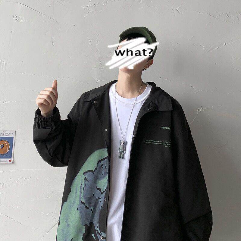 Spring Fall Salt Department jacket male and female Han prints Hip Hop Jacket Ins Tide Cards Loose Casual Printed Blouses