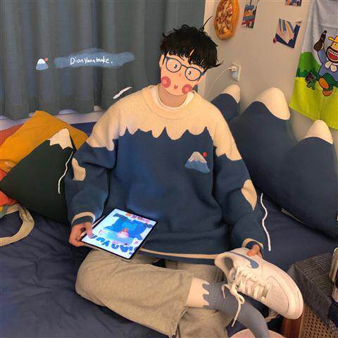 Autumn and winter Coloured retro sweaters men and women loose outside wearing sets Lazy Wind Days Students Needle-weaters Blouses