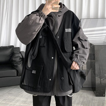 2021 Spring Autumn Clothing Tooling Jacket Mens Hat Jacket Functions Korean version Trend fake Two casual 100 lap outerwear