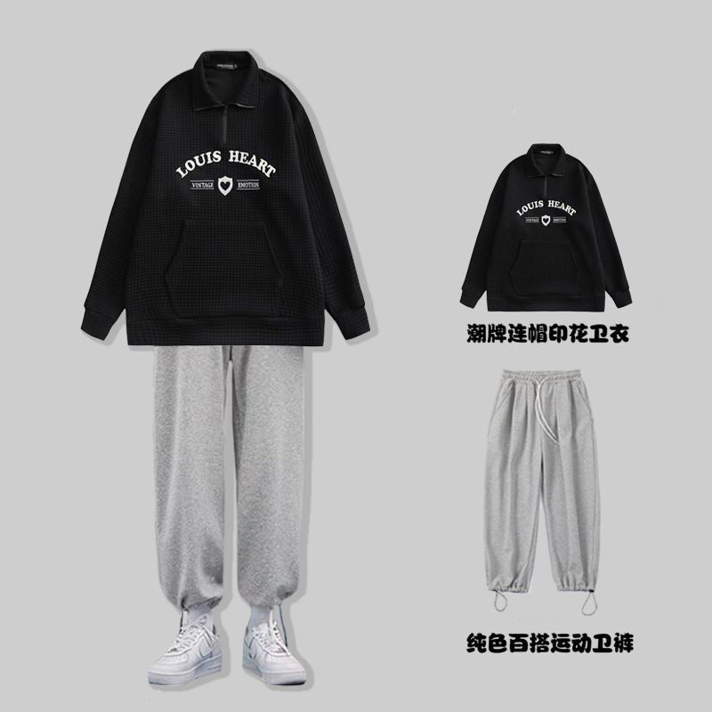 (two sets) Cool sweet Huffog embroidered necropolis with male and female boarder relaxed harbour lovers jacket set of tide