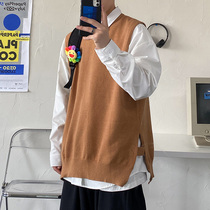 Fall new ins Chains Knitted Sweatshirt Vest Sweater Male Loose 100 hitch for Han edition lovers trendy waistcoat jacket