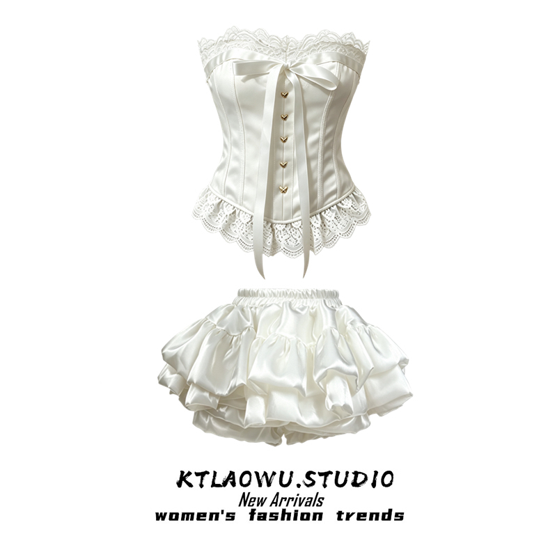 Very Beautiful and Stylish Two-Piece White Outfit, Sweet and Spicy Girl Style, Slim Fit, Off-Shoulder, Strapless, Satin, Puffy Cake High-Waisted Short Skirt Very Beautiful and Stylish Two-Piece White Outfit, Sweet and Spicy Girl Style, Slim Fit, Off-Shoulder, Strapless, Satin, Puffy Cake High-Waisted Short Skirt