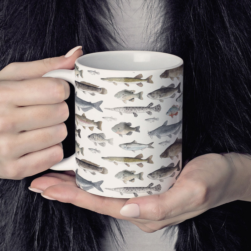 Fish Fish Fish Mug Is a Birthday Gift for a Husband, Father, or Boyfriend Who Loves Fishing, Ceramic Mug, Men's Water Cup