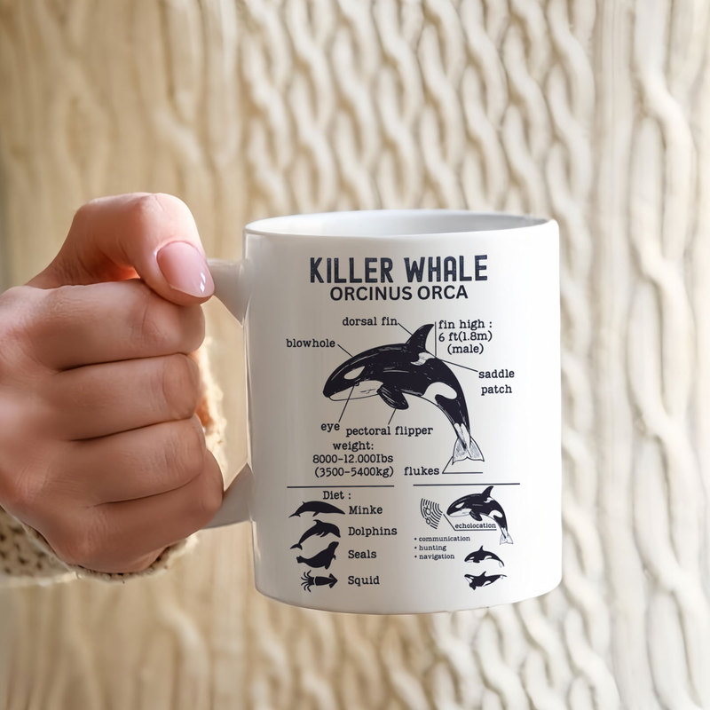 Orca Marine Animal Fun Coffee Cup Science Knowledge Drinking Cup Ceramic Mug Office Gift