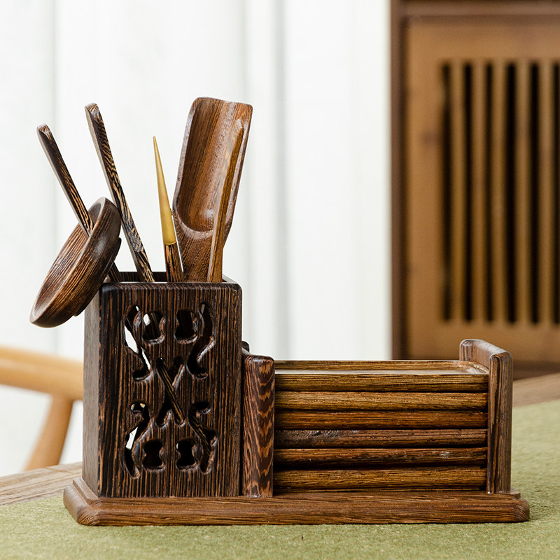 Black sandal fin wooden bamboo tea ceremony of six gentlemen solid wood combination package of tea accessories for Kung fu tea