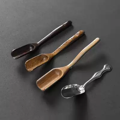 Qinfeng tea spoon tea can accessories tea spoon natural bamboo chicken wing wood ebony stainless steel teaspoon