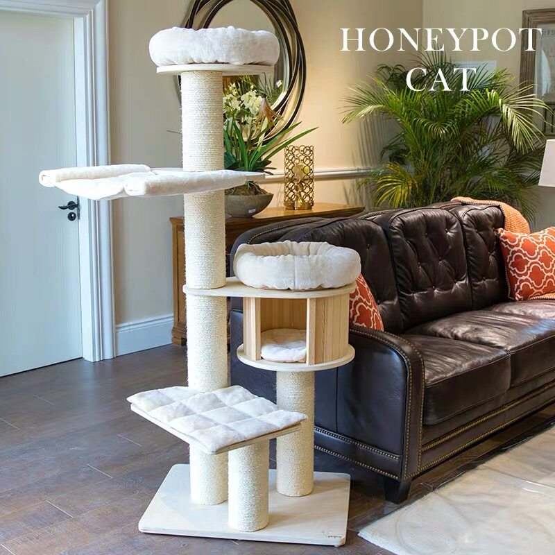 (SF) Honey Pot Cat Solid Wood Cat Climbing Frame Cat Litter Cat Tree Imported Pine Wood Cat Climbing Frame Luxury Cat House