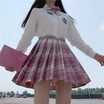 Japanese raspberry black tea jk uniform skirt genuine school uniform set high school female long sleeve basic autumn dress a full set
