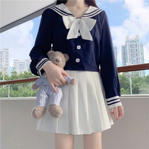 jk uniform shirt female genuine Autumn Lady white shirt design sense niche navy collar bow long sleeve top