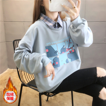 Sweatshirt woman 2020 new autumn and winter plus suede thickened large code loose jk fake two colleges Wind 100 lap jacket jacket