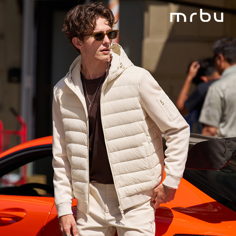 [Wool and Goose down Jacket] Mrbu Men's Hooded Jacket Long Sleeve Water-Repellent Goose down Warm Coat Kt16635