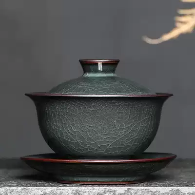 Celadon Three Cai Bowl Tea Cup Large Single Longquan Kiln Iron Tire Ice Cracking Handmade Kung Fu Tea set is not hot