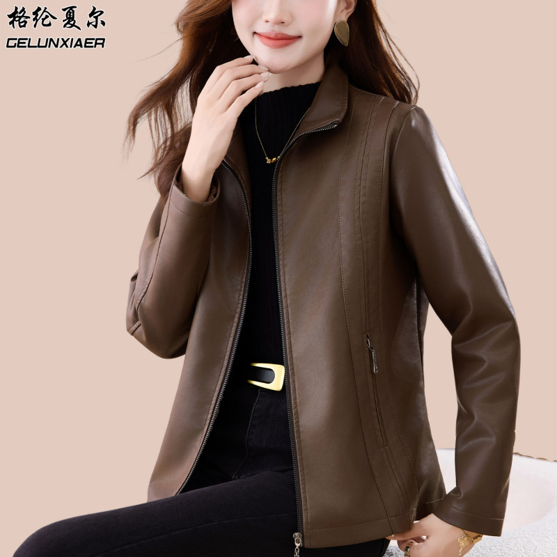 Leather Jacket for Women, Short Style, Autumn and Winter 2026 New Fashion, Versatile Pu Leather Jacket, Loose Fit, Plus Size, Age-Reducing Top