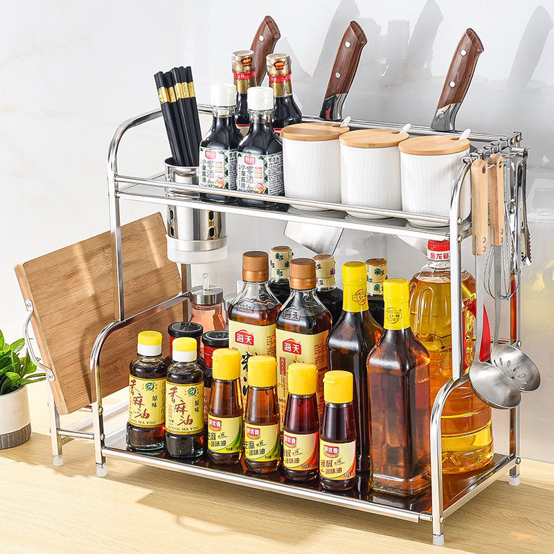 Kitchen spice rack rack oil salt sauce vinegar storage stainless steel spice rack cutting board knife rack multi-layer seasoning rack
