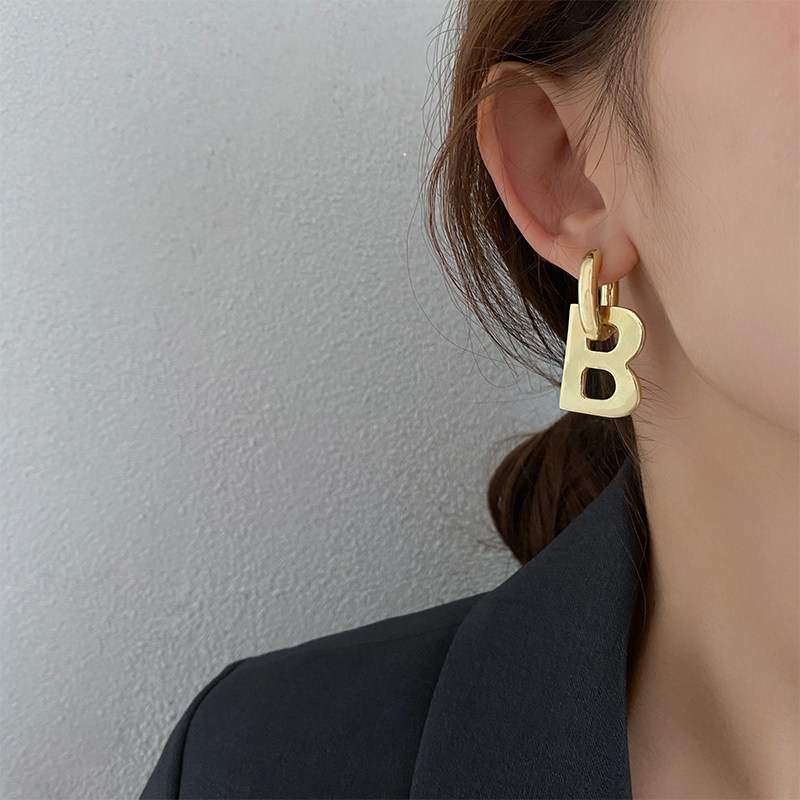 European and American metal letter earrings women 2021 new fashion personality simple cold wind stud earrings 2021 fashion earrings