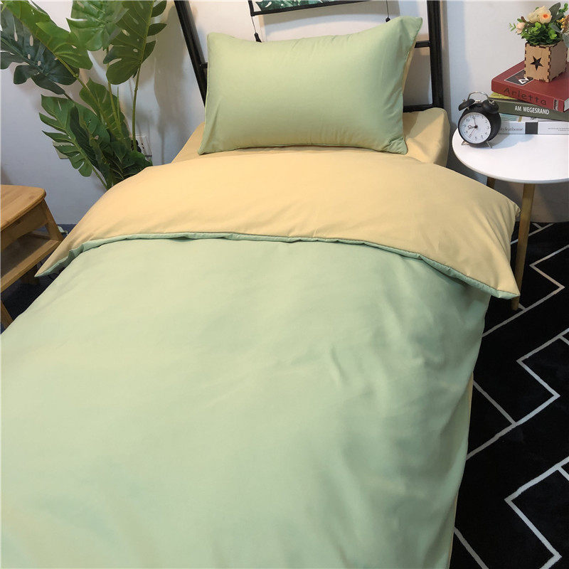 Student dormitory three-piece bed set bedding autumn and winter solid color washed cotton net red quilt cover sanding four-piece set