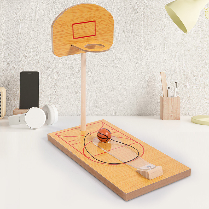 Cross-Border Hot-Selling New Amazon Children's Mini Desktop Basketball Hoop Toy Catapult Game Wooden Ornament