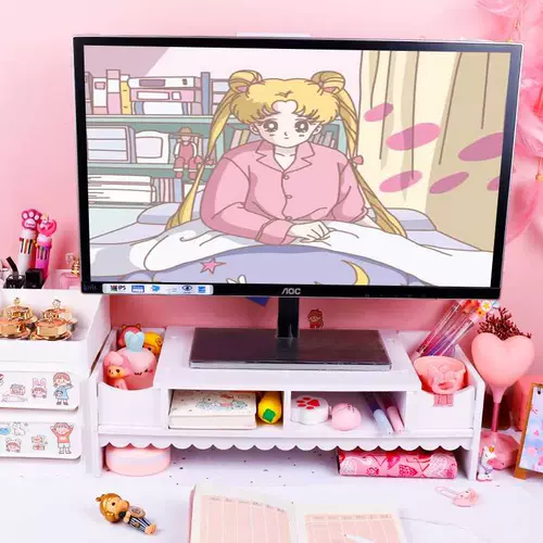 Розовая милая универсальная система хранения из натурального дерева, трубка, ноутбук, ЖК-дисплей, с защитой шеи