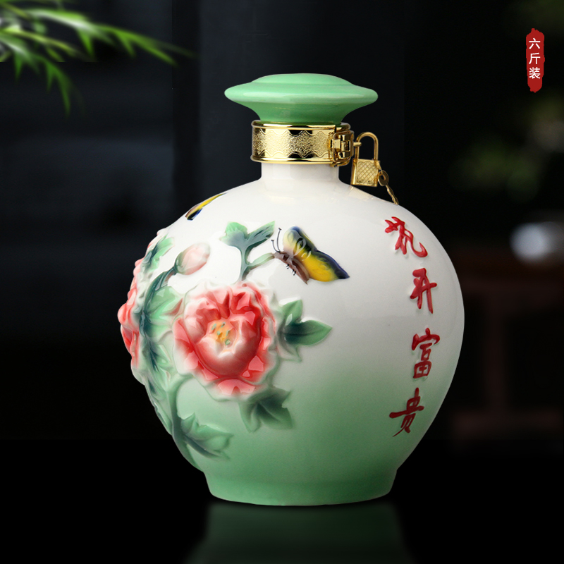 An empty bottle of jingdezhen porcelain enamel 1 catty 6 jins peony decorate household hip seal small jar