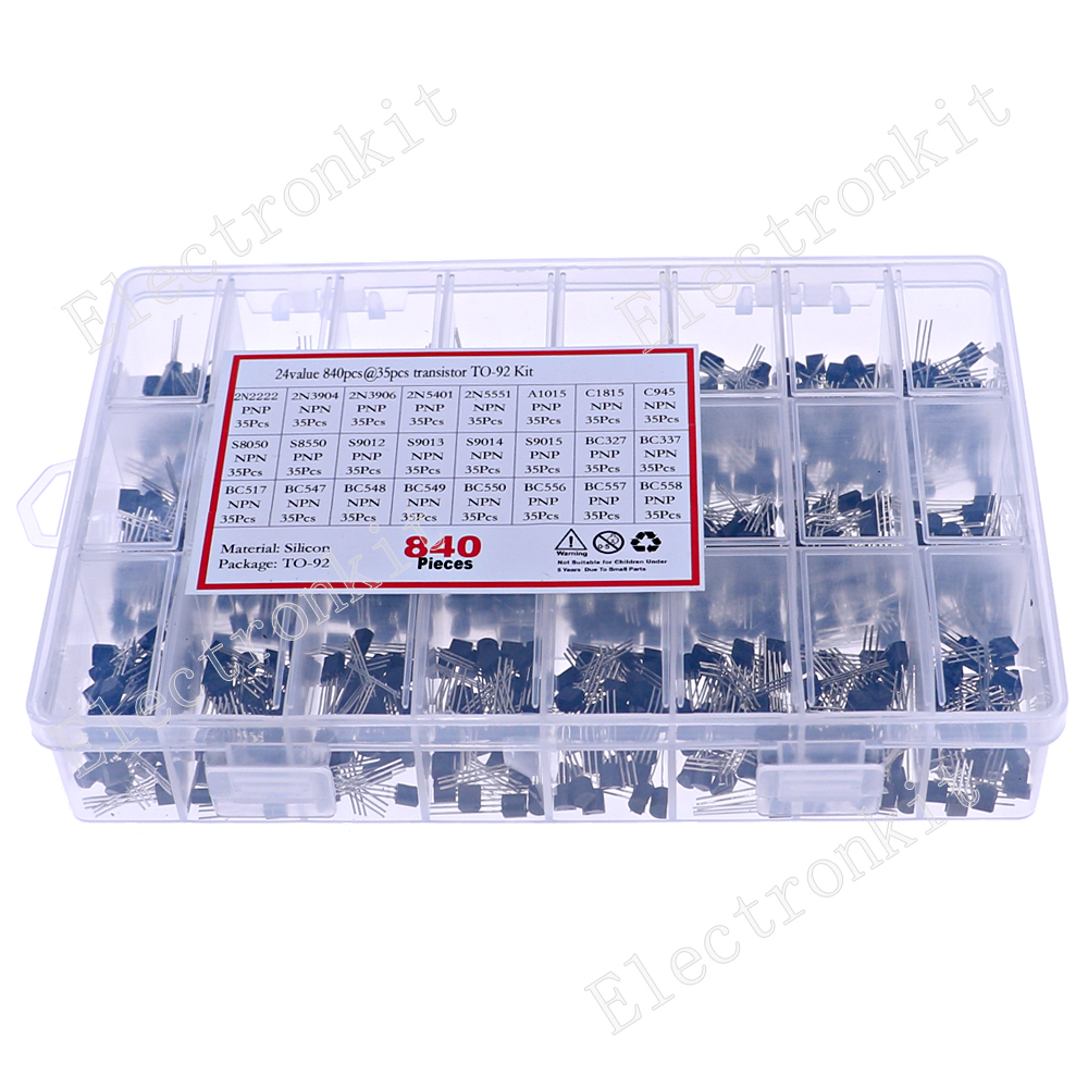 24仕様、合計840 NPN PNPプラグイントランジスタボックスセットTO-92、24グリッドボックストランジスタ付き